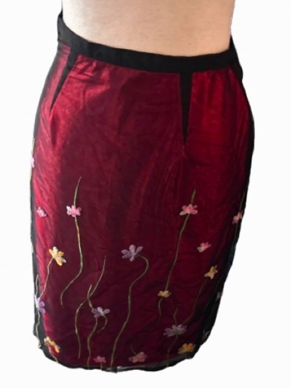Vintage Embroidered Mesh Illusion Skirt JERRY SHABP Floral Shiny Extra small XXS